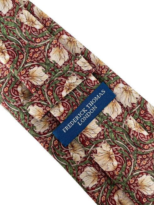 dark red maroon tie with  william morris pimpernel floral design